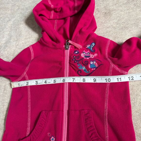 REI Pink Fleece Owl Embroidery Zip Hoodie Jacket Kids 18MO Lightweight Outdoors - Picture 6 of 9